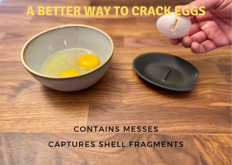 Crack'em THE ORIGINAL Crack'em Egg Cracker & Spoon Rest (Jet Black) - Perfectly Cracks Eggs & Contains Messes - Easy to Use & Clean - Great for Kids - Prevents Broken Yolks - Image 2